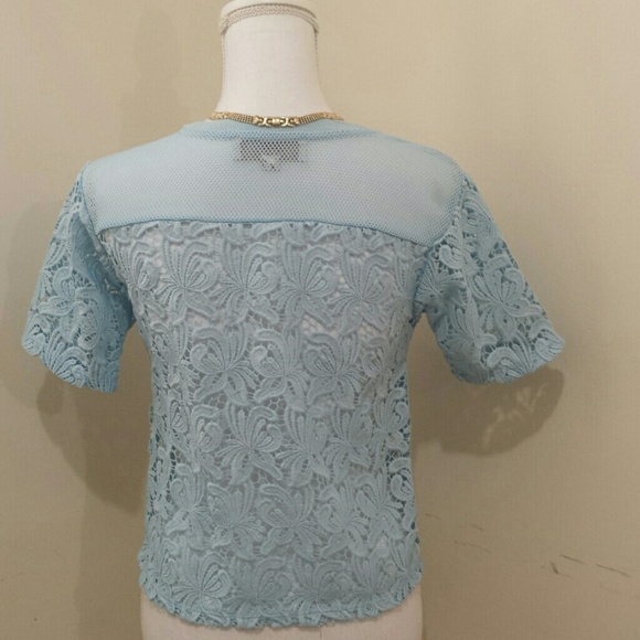 Loft mesh lace powder blue blossom top sz XXSP - Picture 2 of 5